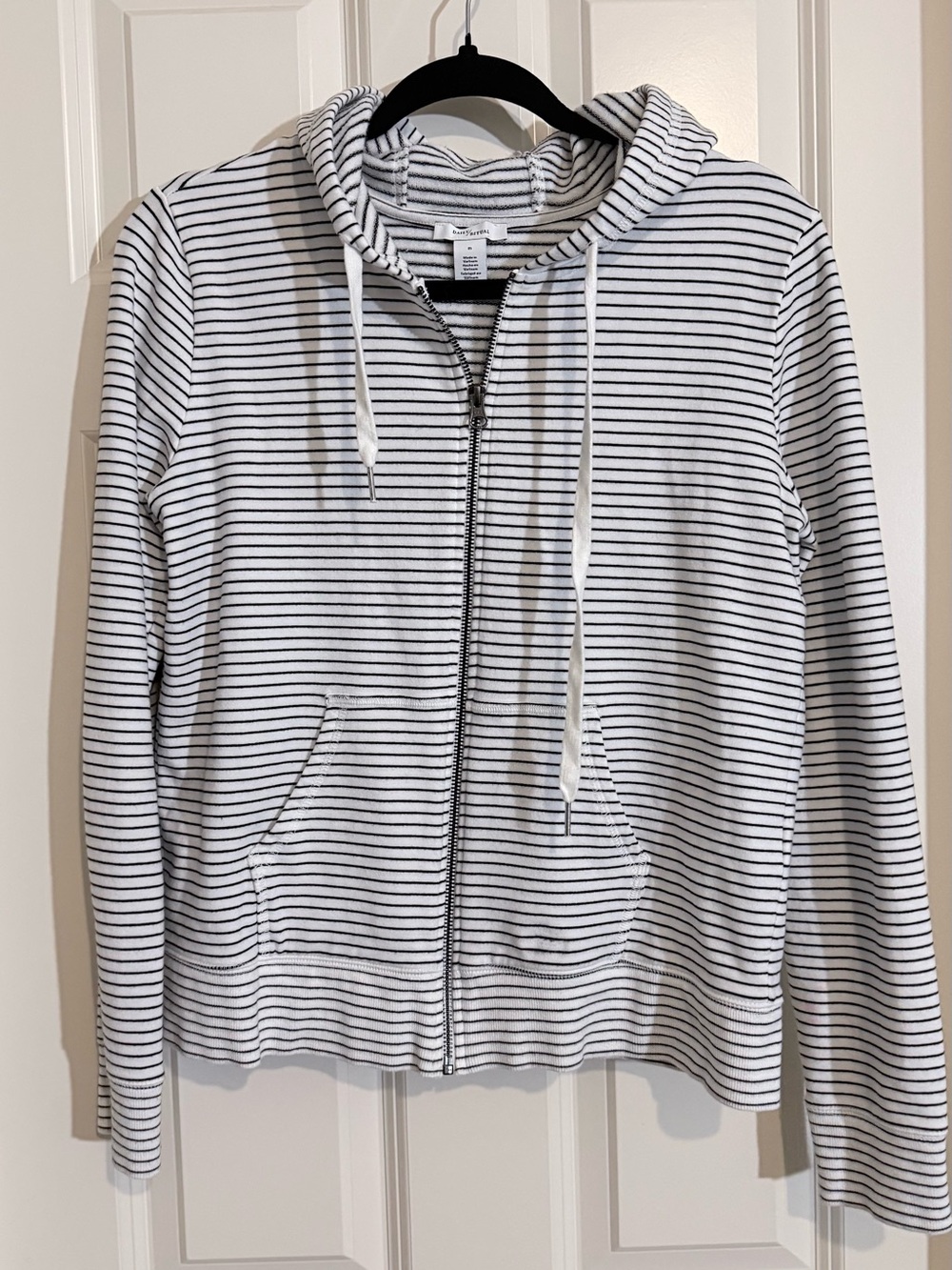 Daily Ritual White & Black Striped Zip Hoodie
